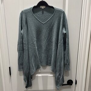 Garnet Hill Soft teal draped hi low cashmere Sweater